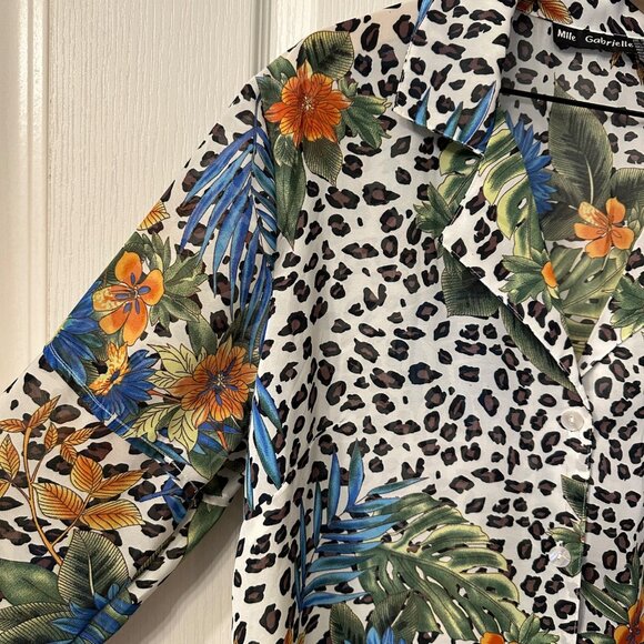 Mlle Gabrielle | Sz 18 Animal Print Tropical Floral Button Up Tunic Top Cover Up - Picture 5 of 9
